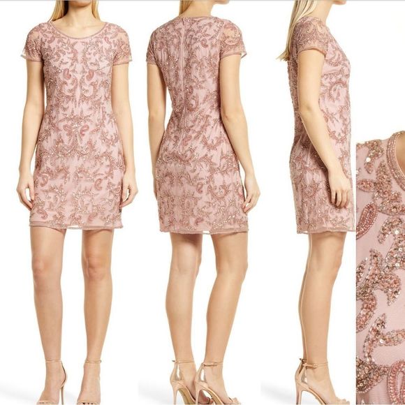 Pisarro Nights Dresses & Skirts - Pisarro Nights Dusty Pink Sequin Short Sleeve Minidress Size XS